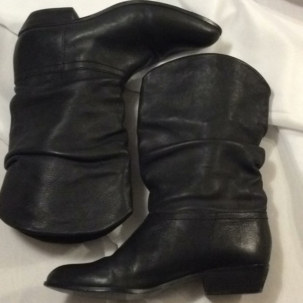 9 West black leather slouch boots size 10M